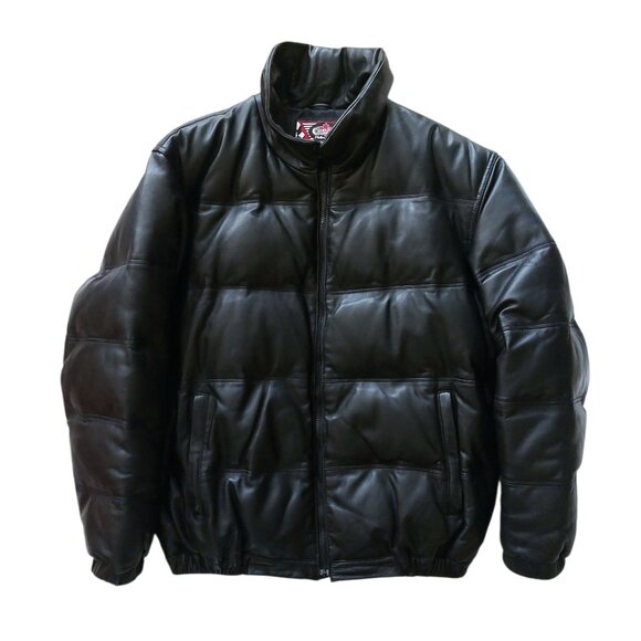 (SOLD) Vintage Choko Motorsports Genuine Leather Down Filled Puffer Jacket - Picture 1 of 8